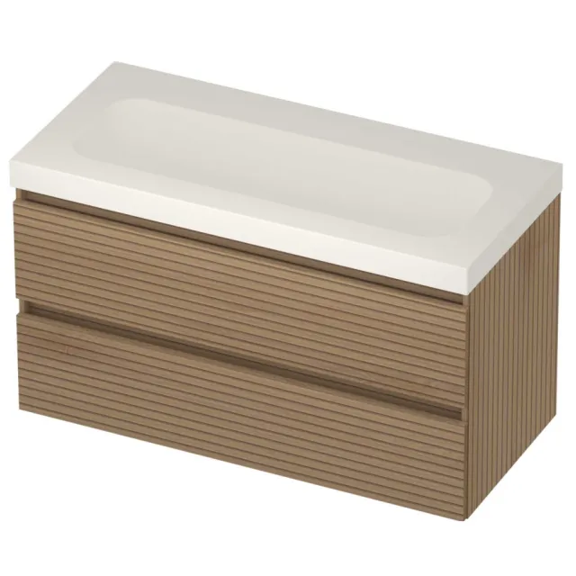Basic-Line Moby 46 Badmeubelset Polystone Zonder Kraangat 100x46x58 cm Lamello Oak Mat Wit