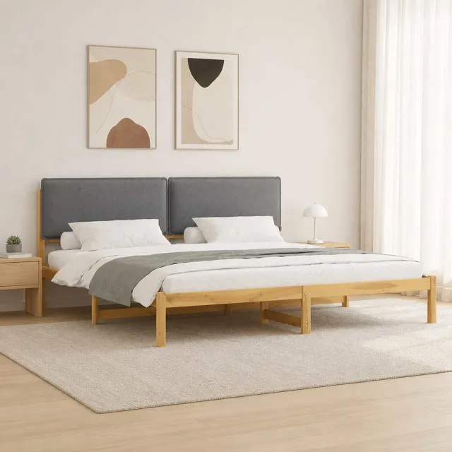 vidaXL Bedframe met gestoffeerd hoofdbord Whitewash en lichtgrijs Wit