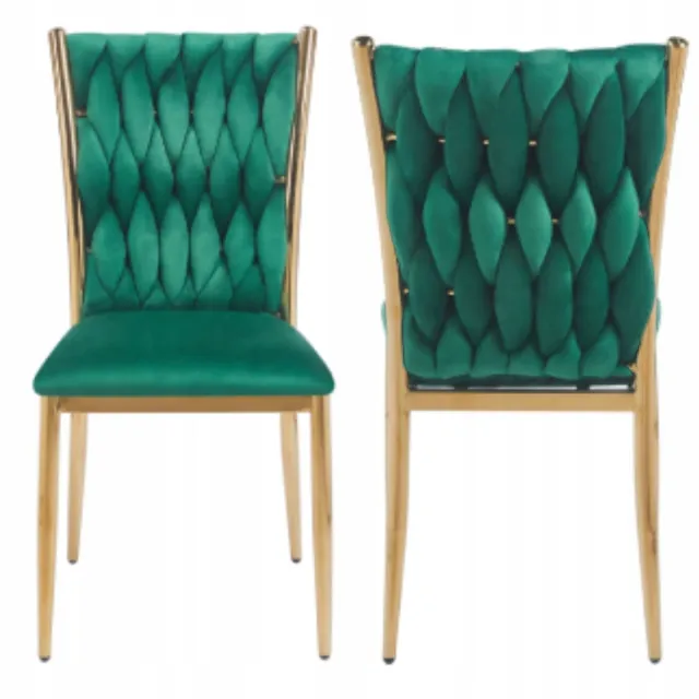 Furnitex K37-FX (G) - Eetkamerstoel - Groen velvet - Goudkleurig metalen frame - Gevlochten zitting Groen;Goud