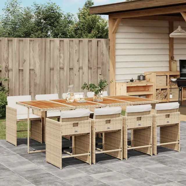 vidaXL 9-delige Tuinset met kussens poly rattan beige, foto 2