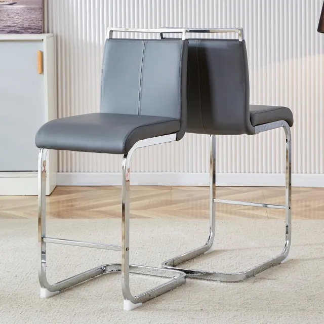 DantefHandels Barkrukken Set van 2, Scandinavische Stijl, Grijs, PU-bekleding, Geschikt voor Keuken en Terras, Scandinavisch design, geschikt voor keuken, kookeiland, bartafel en café donkergrijs, zilver