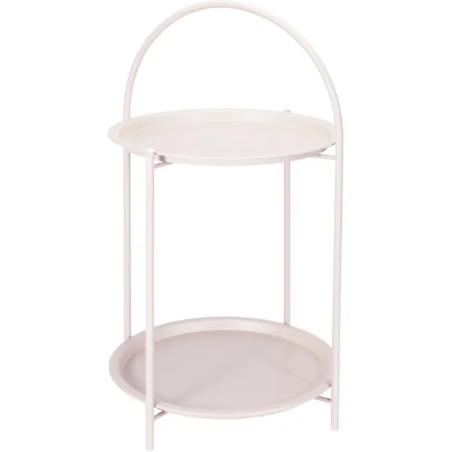 Home & Styling Bijzettafel 2 laags - beige - metaal - 40 x 66 cm - plantenpot verhoger - binnen/buiten