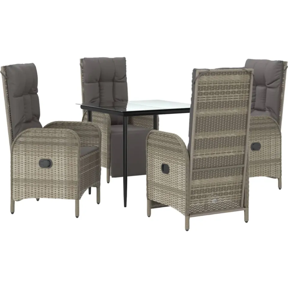 vidaXL 5-delige Tuinset met kussens poly rattan zwart en grijs