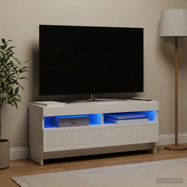 vidaXL LED tv-meubel EDE 100 x 35 x 43 cm Hoogglans Wit Bewerkt hout, foto 2