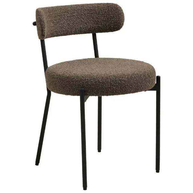 Set van 2 - Nest of Nora Eetkamerstoel Jaro bouclé eetkamerstoelen - Zwarte poten - Bruin, foto 2