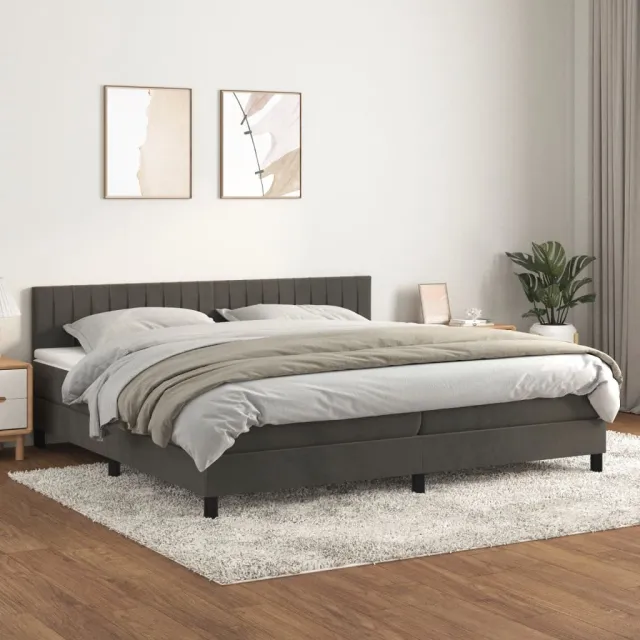 vidaXL Boxspring met matras fluweel donkergrijs 200x200 cm grijs