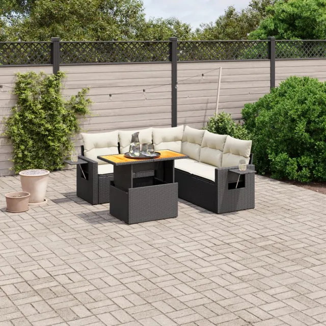 vidaXL 6-delige Loungeset met kussens poly rattan zwart, foto 2