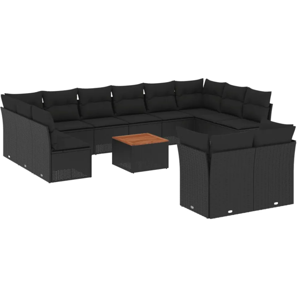 vidaXL 13-delige Loungeset met kussens poly rattan zwart