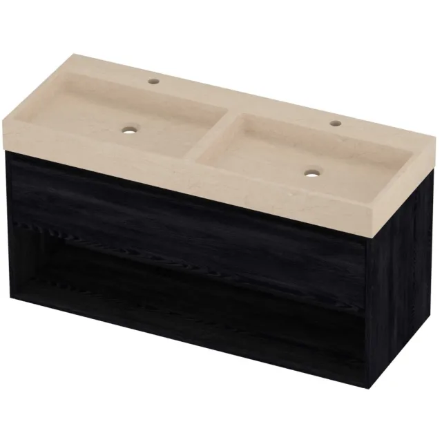 Proline Evoli Badmeubelset Hardsteen Loft Met Schap 120x46x62 cm Sand Stone Black Oak Eiken