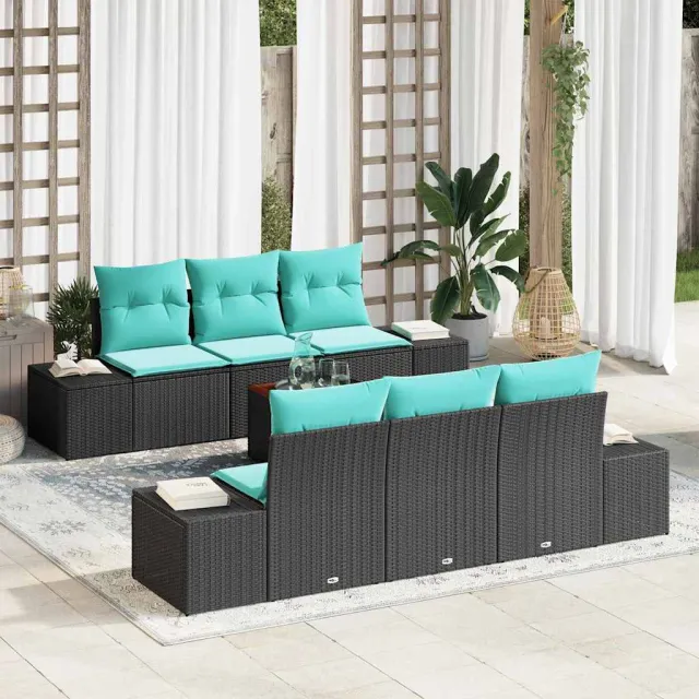 vidaXL Tuinbankenset 7 st Zwart en Crème poly rattan