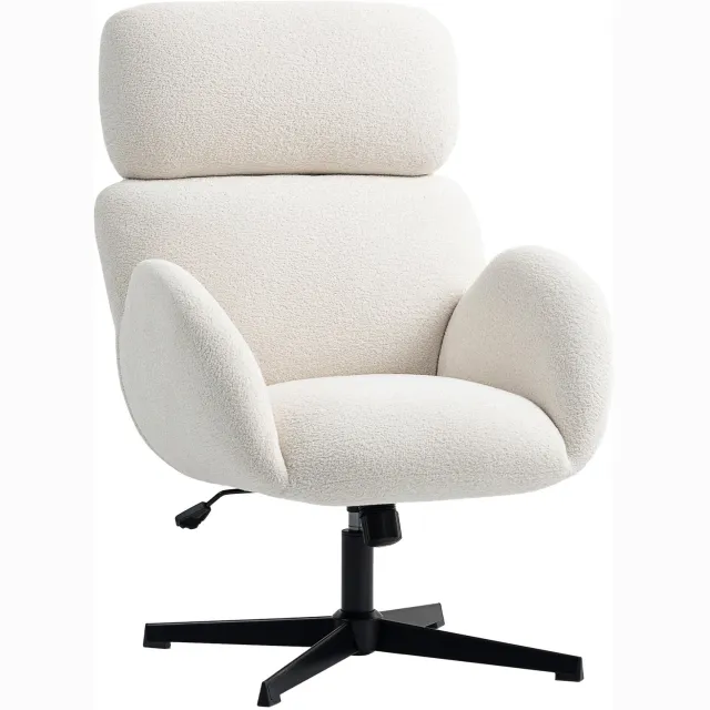 Lunpog Ergonomische Bureaustoel met Kopsteun en Wipfunctie - 360° Draaibaar - met bekleding in fluweel-look - Crèmewit
