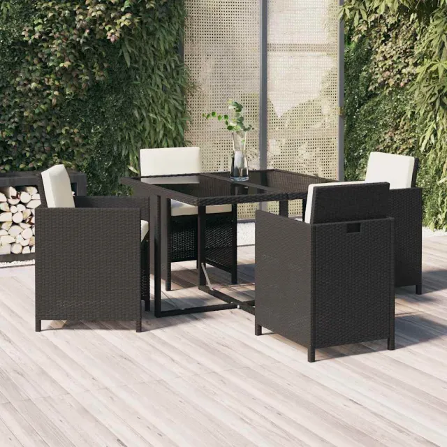 vidaXL 5-delige Tuinset met kussens poly rattan zwart, foto 2