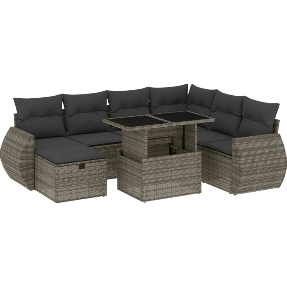 vidaXL 8-delige Loungeset met kussens poly rattan grijs, foto 3
