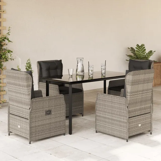 vidaXL 5-delige Tuinset met kussens poly rattan lichtgrijs grijs, foto 2