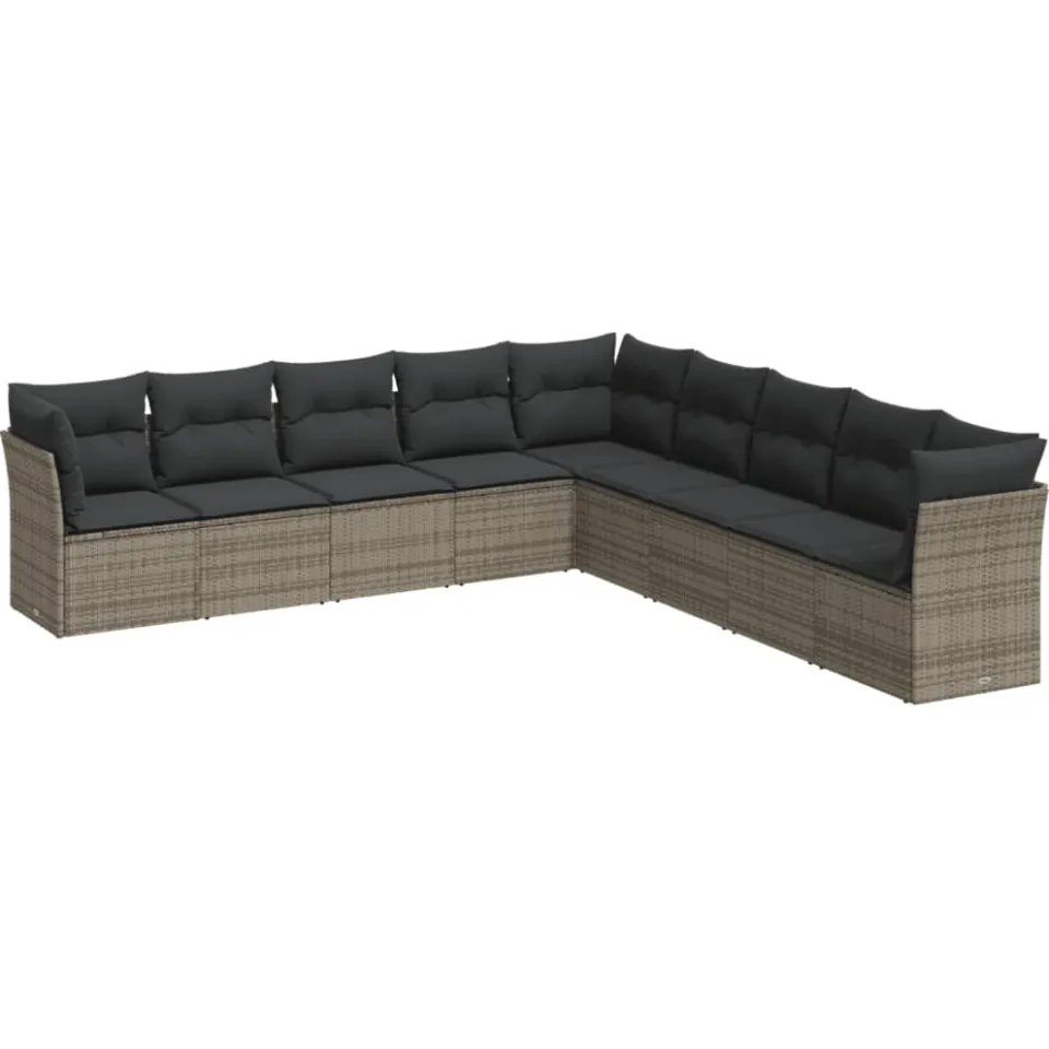 vidaXL 9-delige Loungeset met kussens poly rattan grijs