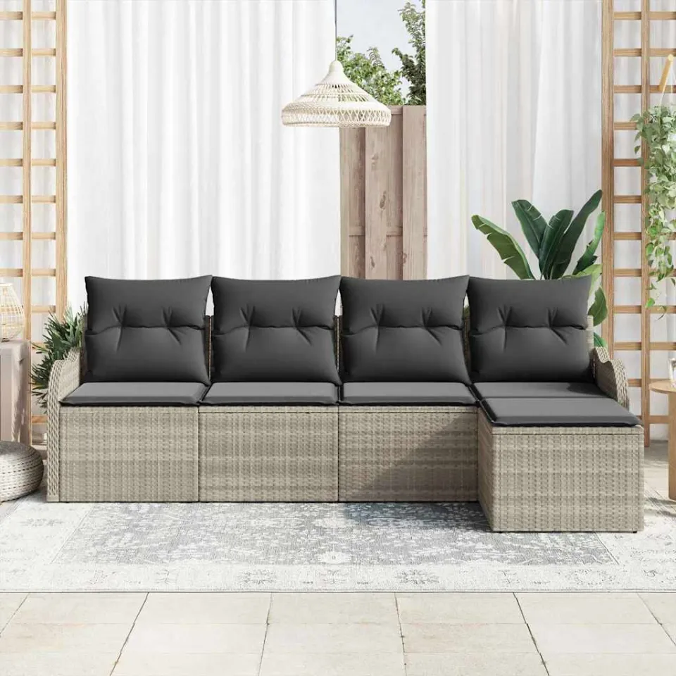 vidaXL Tuin Sofa Set 5 st Lichtgrijs poly rattan