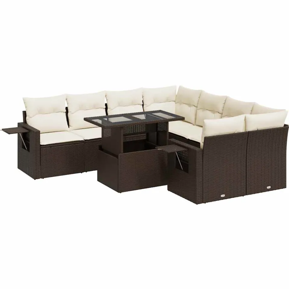 vidaXL 9-delige Loungeset met kussens poly rattan bruin, foto 3