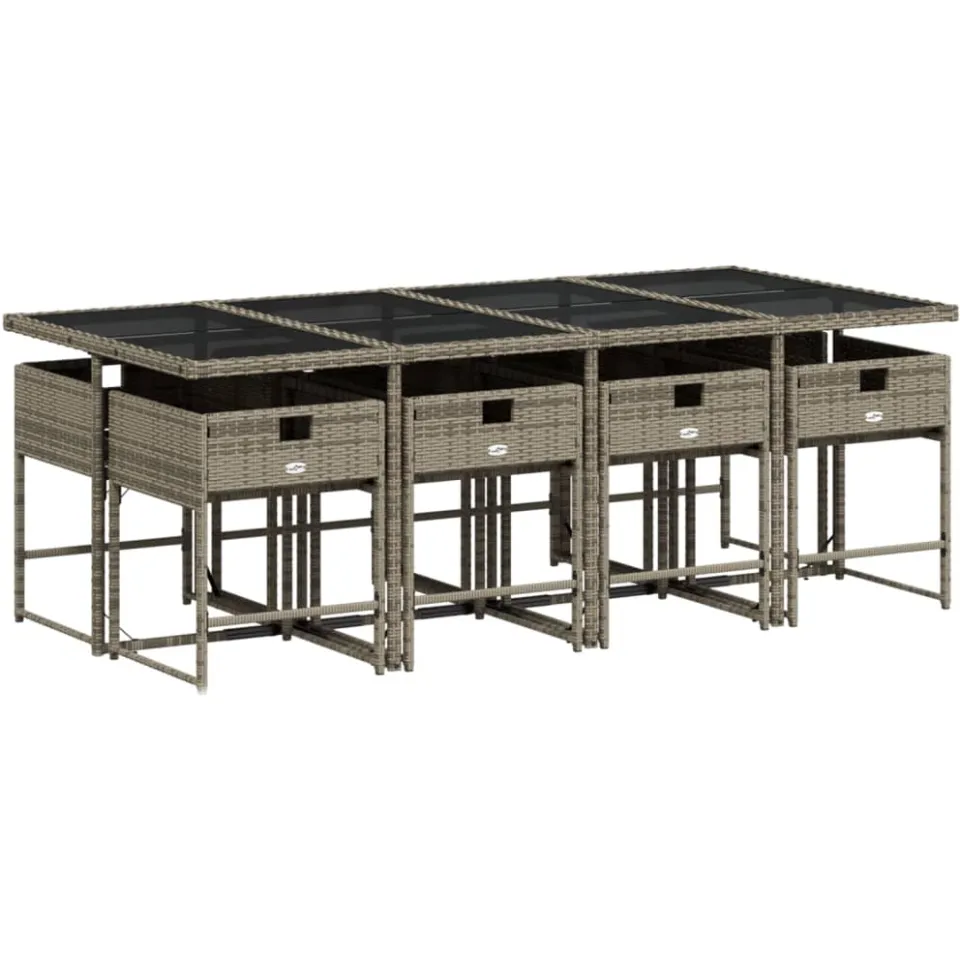 vidaXL 9-delige Tuinset met kussens poly rattan grijs, foto 4