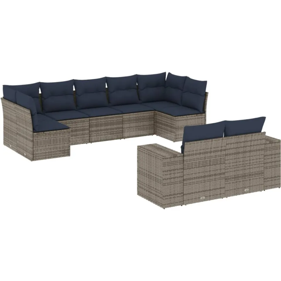vidaXL 9-delige tuinbankset met kussens, grijs polyrotan, foto 3