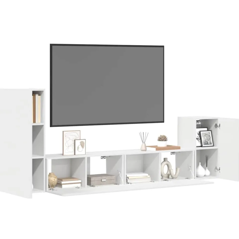 vidaXL 4-delige Tv-meubelset bewerkt hout wit