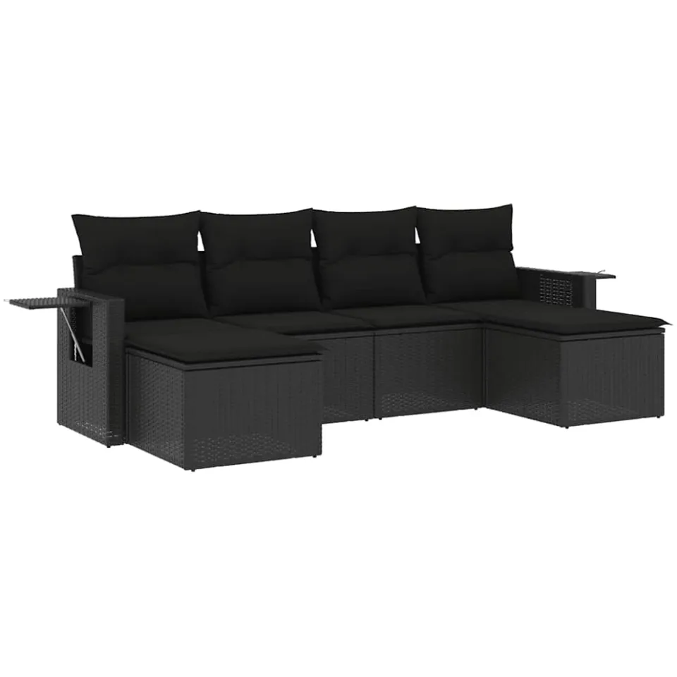 vidaXL 6-delige Loungeset met kussens poly rattan zwart, foto 3