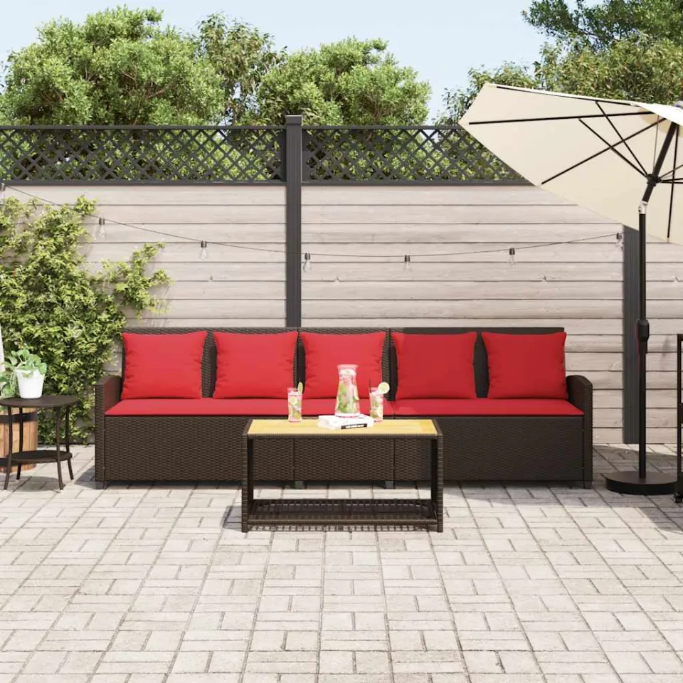 vidaXL Tuinbank 5-zits met kussens poly rattan bruin, foto 3