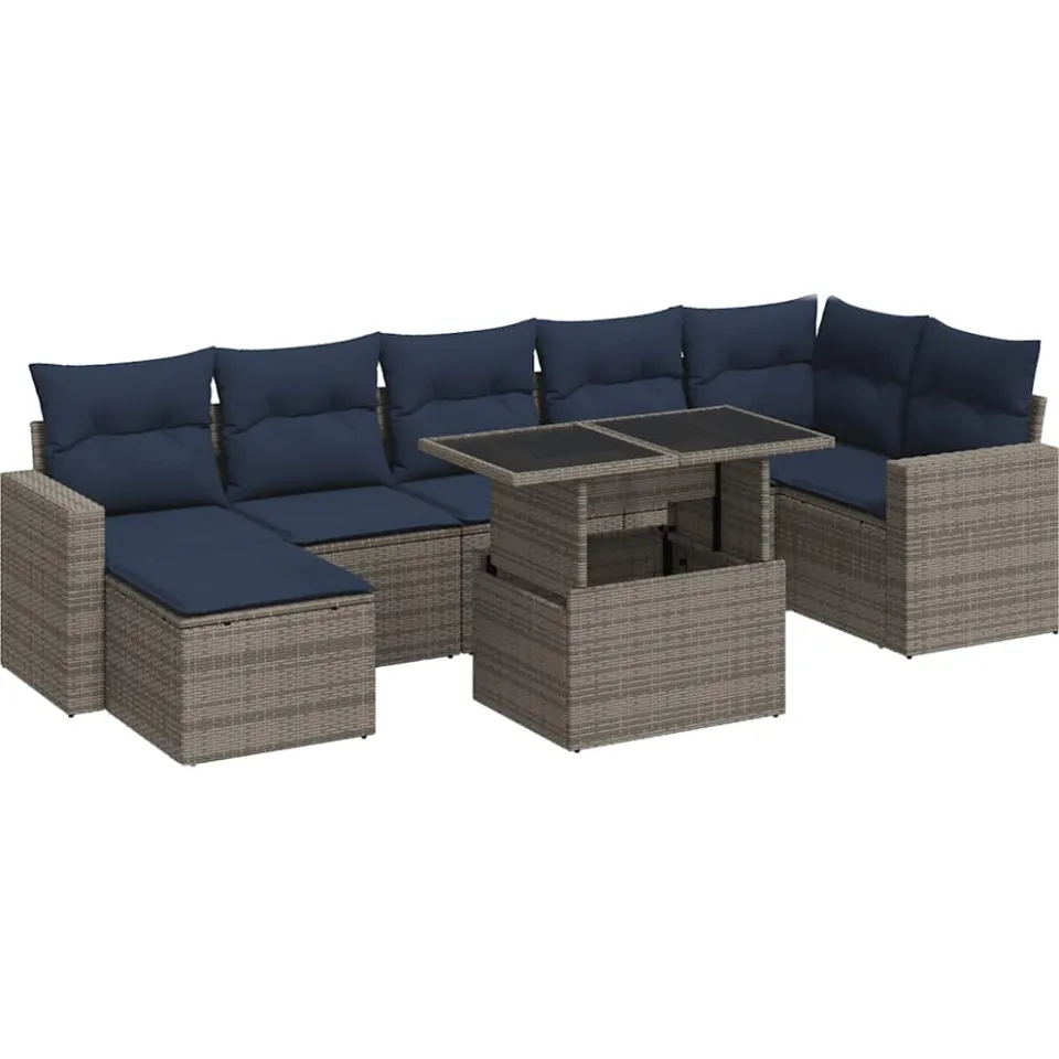 vidaXL 8-delige Loungeset met kussens poly rattan acacia grijs, foto 3