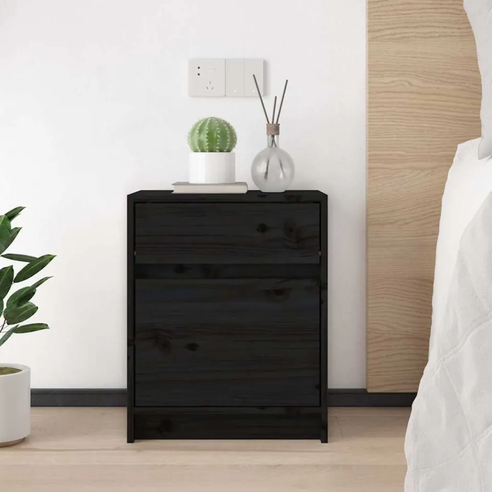 vidaXL Nachtkastjes 2 st 40x31x50 cm massief grenenhout zwart, foto 3