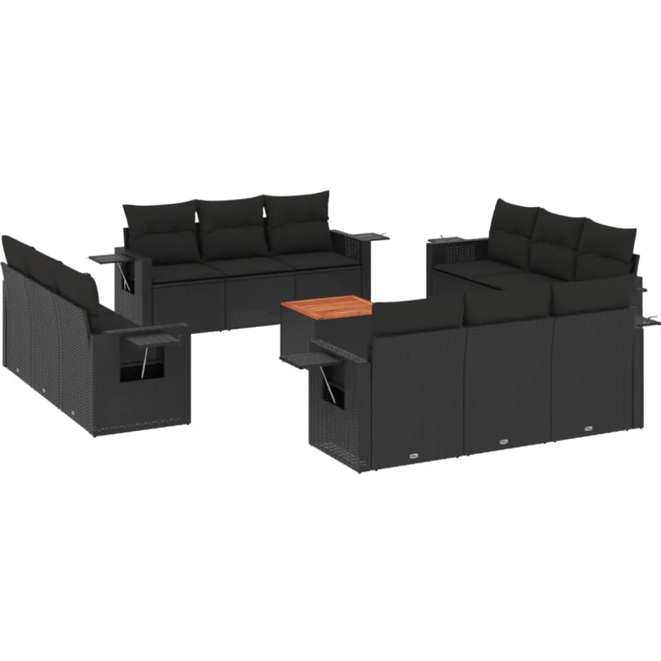 vidaXL 13-delige Loungeset met kussens poly rattan zwart, foto 3