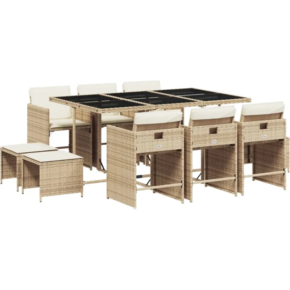 vidaXL 11-delige Tuinset met kussens poly rattan beige, foto 3