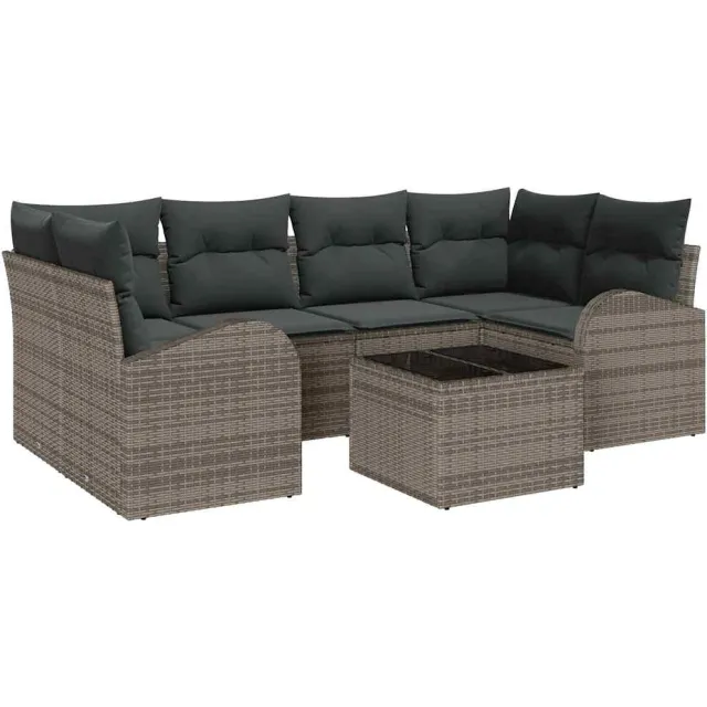 vidaXL Tuin Sofa Set 7 st 6-zits Grijs poly rattan