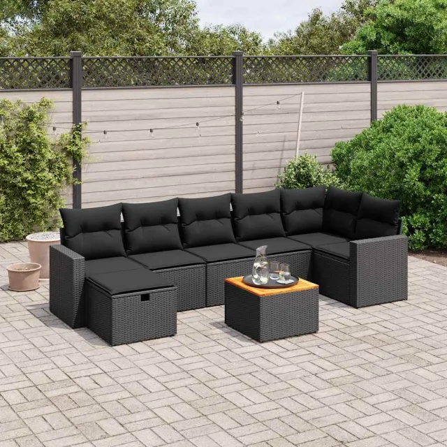 vidaXL 8-delige Loungeset met kussens poly rattan zwart, foto 2