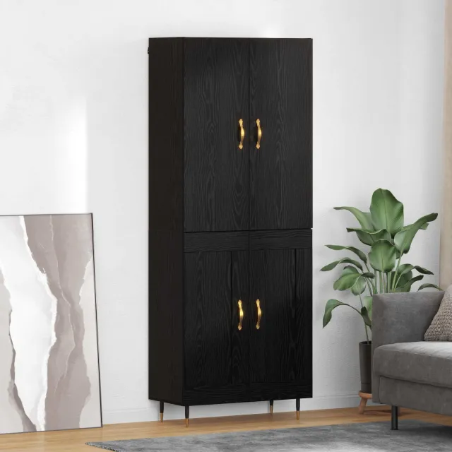 vidaXL Highboard Zwart Eiken 69,5 x 34 x 180 cm Bewerkt hout