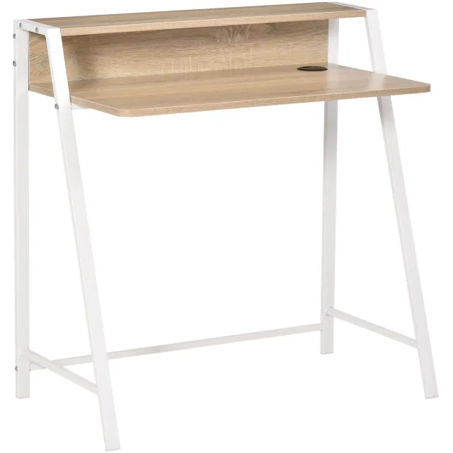 Clruro Bureaus - 84x45x85 cm - Modern Computertafel met Opbergruimte & Kabeldoorvoer - Metaal - Wit/Oak