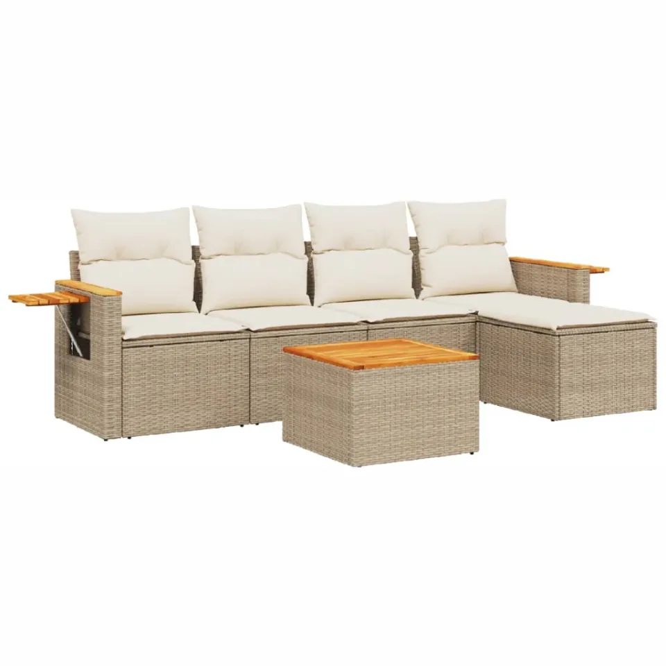 vidaXL 6-delige Loungeset met kussens poly rattan beige, foto 3