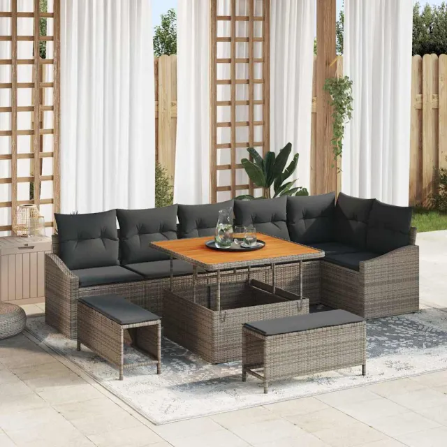 vidaXL Tuinbankenset 9 st Grijs poly rattan, foto 2