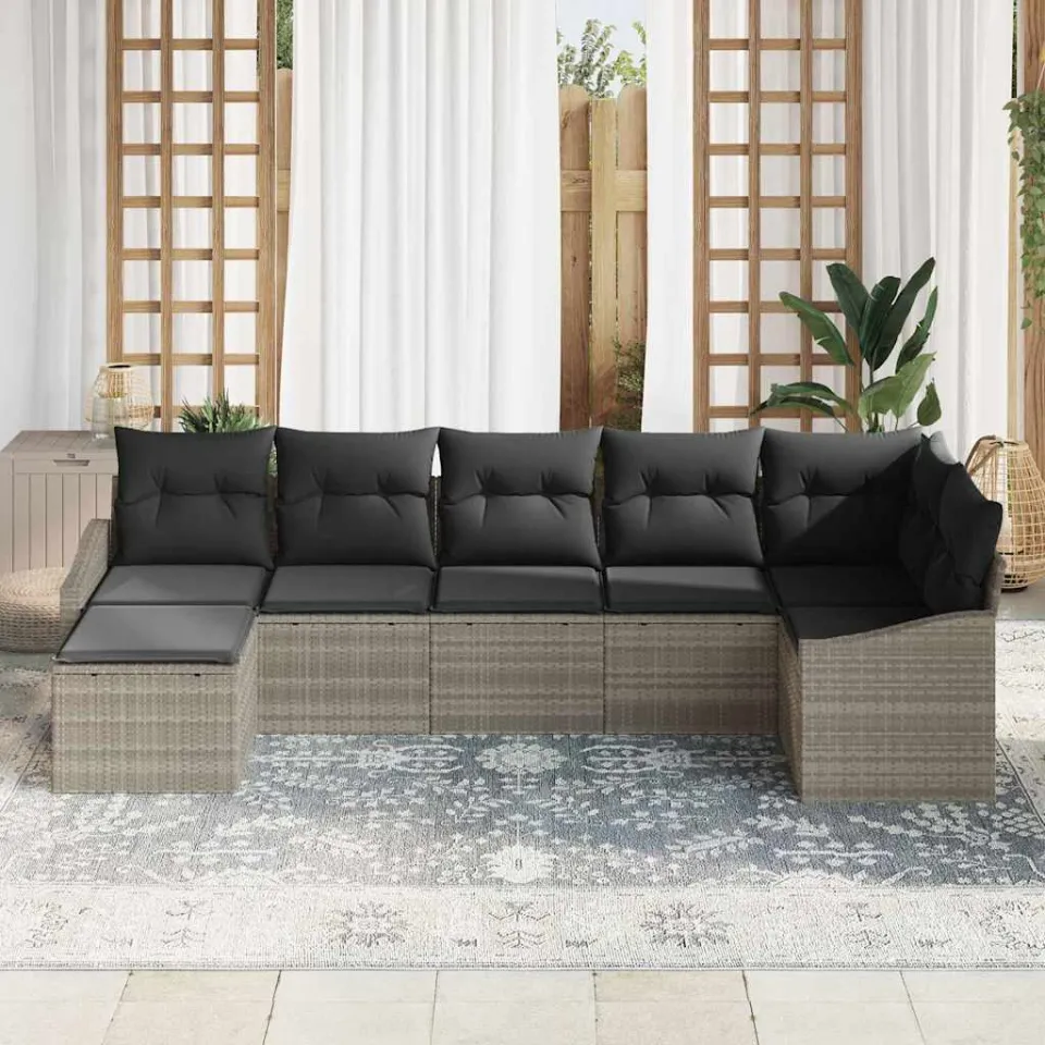 vidaXL Tuin Sofa Set 7 st Lichtgrijs poly rattan, foto 3