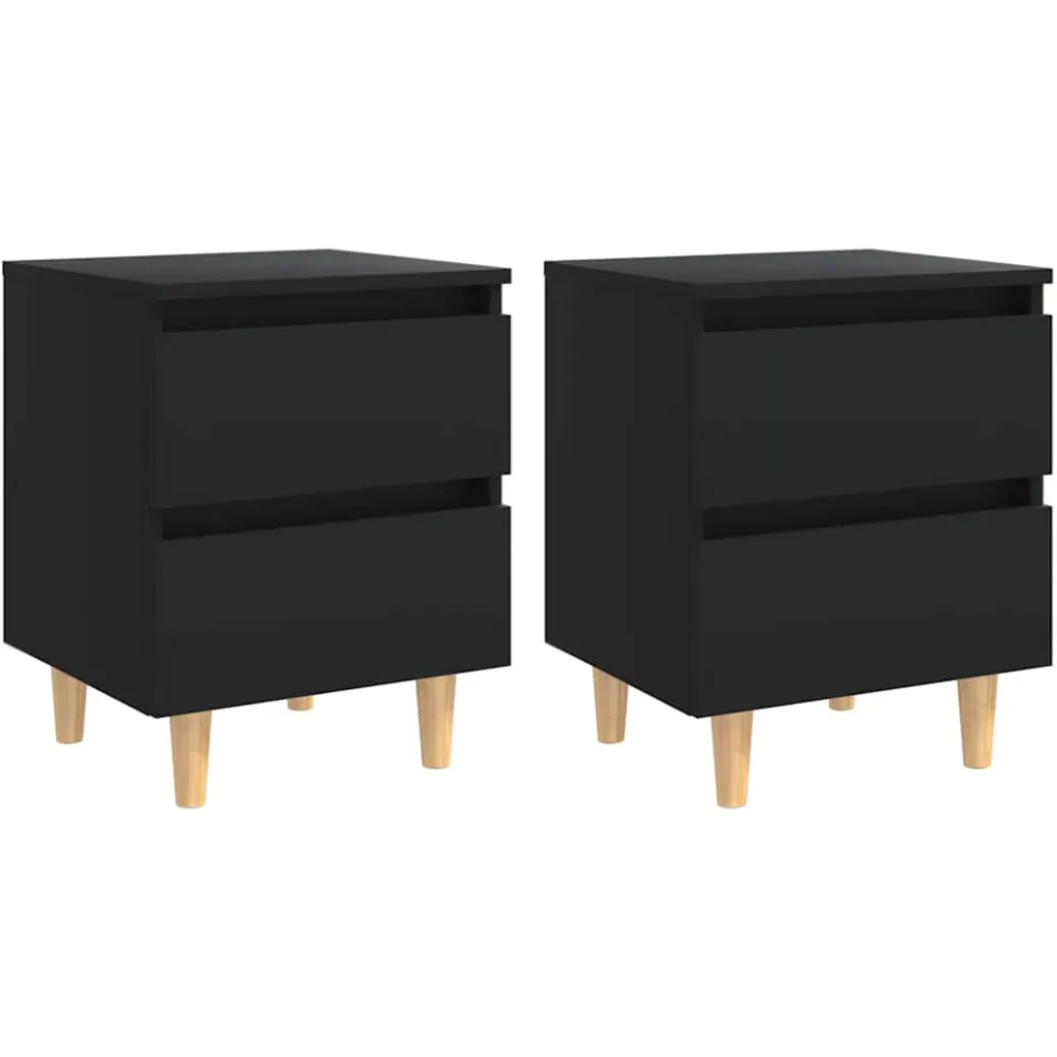 vidaXL Nachtkastjes 2 st met grenenhouten poten 40x35x50 cm zwart, foto 3