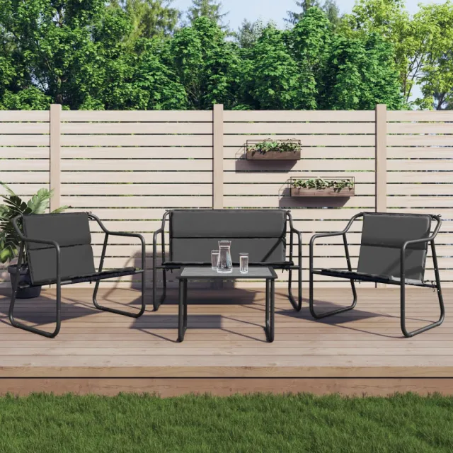 vidaXL 4-delige Loungeset met kussens staal antracietkleurig, foto 2