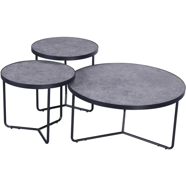poldimar Set van 3 salontafels Simon industrieel - grijs Zwart
