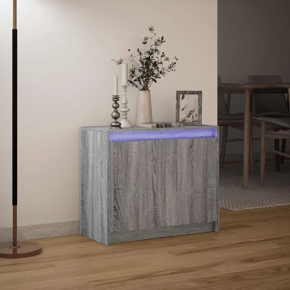 vidaXL Dressoir met LED 72x34x61 cm bewerkt hout grijs sonoma eiken, foto 4