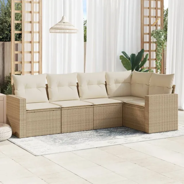vidaXL 5-delige Loungeset met kussens poly rattan beige, foto 2