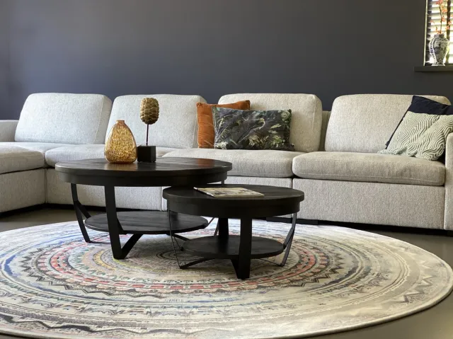 The Copperbarn Combideal salontafel rond mangohout 90 & 65 cm Zwart