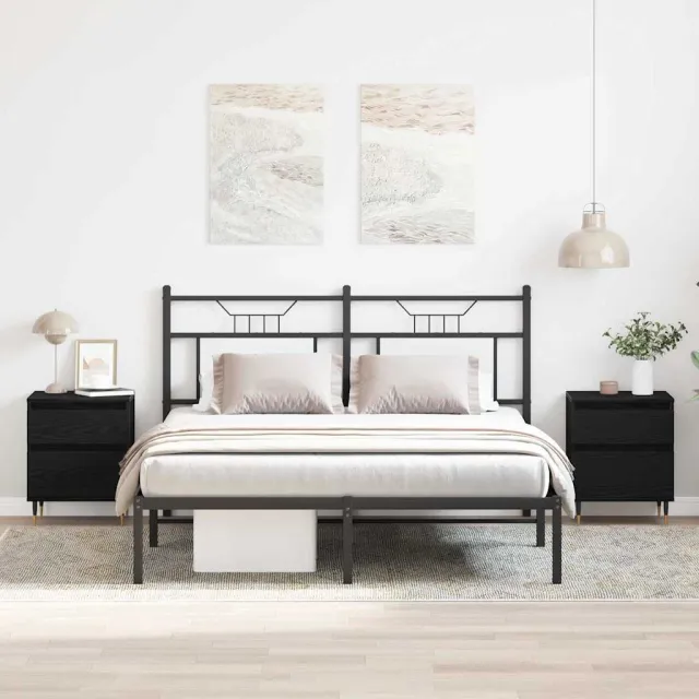 vidaXL Nachtkastje 2 st Zwart Eiken 40 x 35 x 50 cm Bewerkt hout, foto 2
