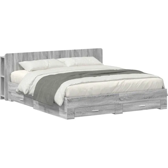 vidaXL Bedframe met opslag Grijs Sonoma 200 x 200 cm Bewerkt hout