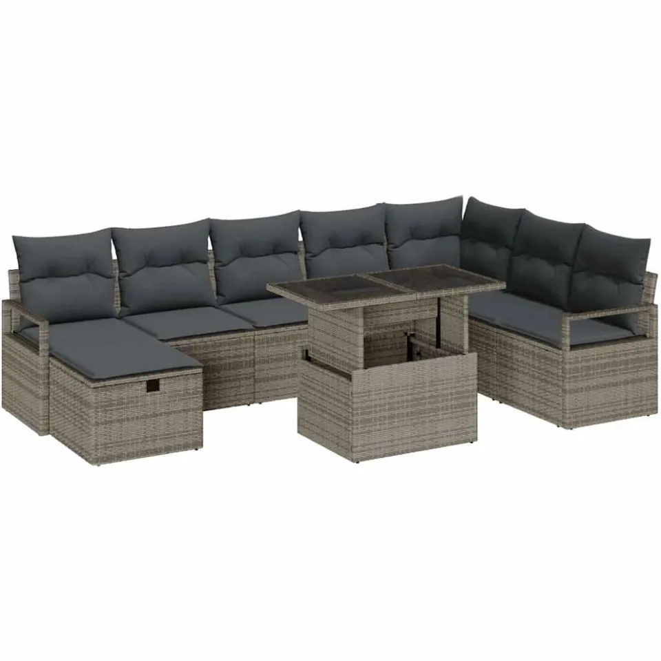 vidaXL Tuin Sofa Set 9 st Grijs poly rattan
