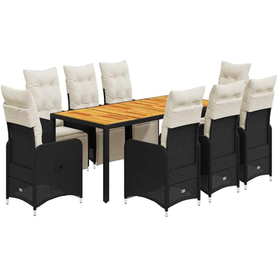 vidaXL 9-delige Bistroset met kussens poly rattan zwart, foto 3