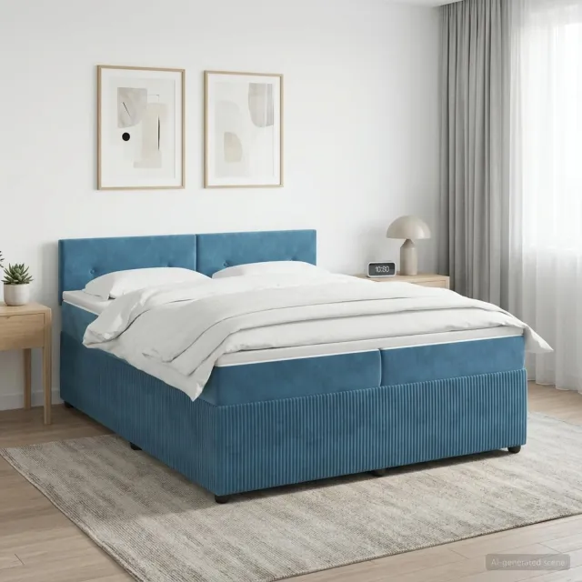 vidaXL Boxspringbed met matras Donkerblauw 200 x 200 cm Fluweel