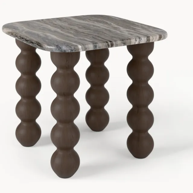 Westwing Collection Marmeren bijzettafel Lyndi met eikenhouten poten Beige