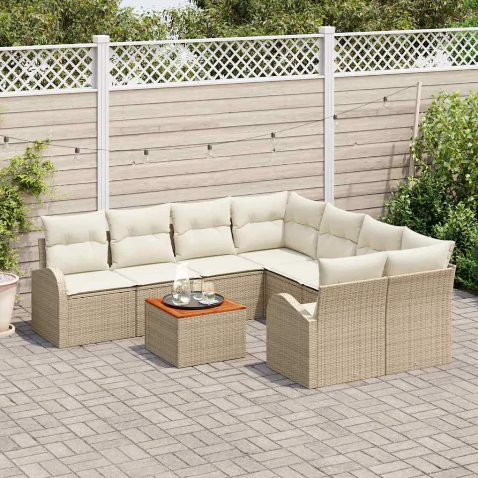 vidaXL Tuinbankenset 9 st Beige en Crème poly rattan, foto 3